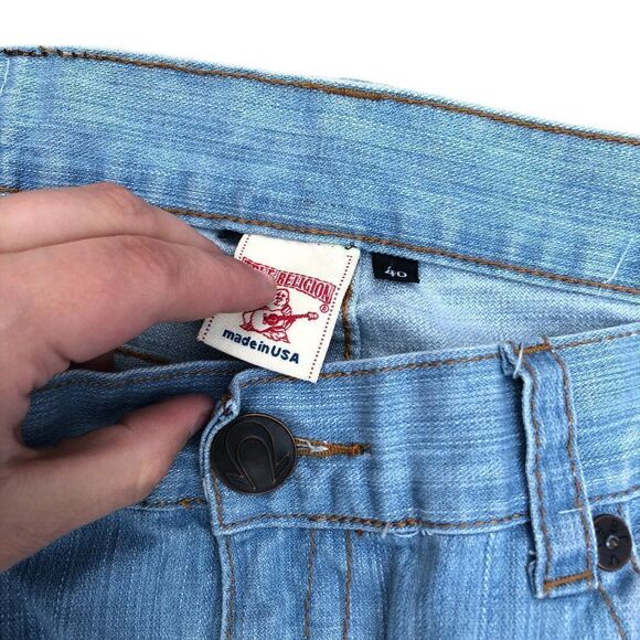 True Religion Jeans Size 40 Blue Leather Horseshoe - Picture 6 of 10